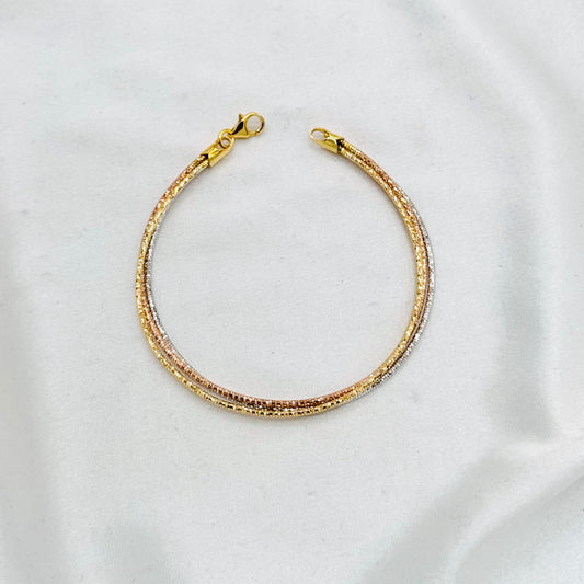 Triple - Layer Gold, Rosegold & Silver Bangle- Style Bracelet For Women In Sterling Silver WBI18