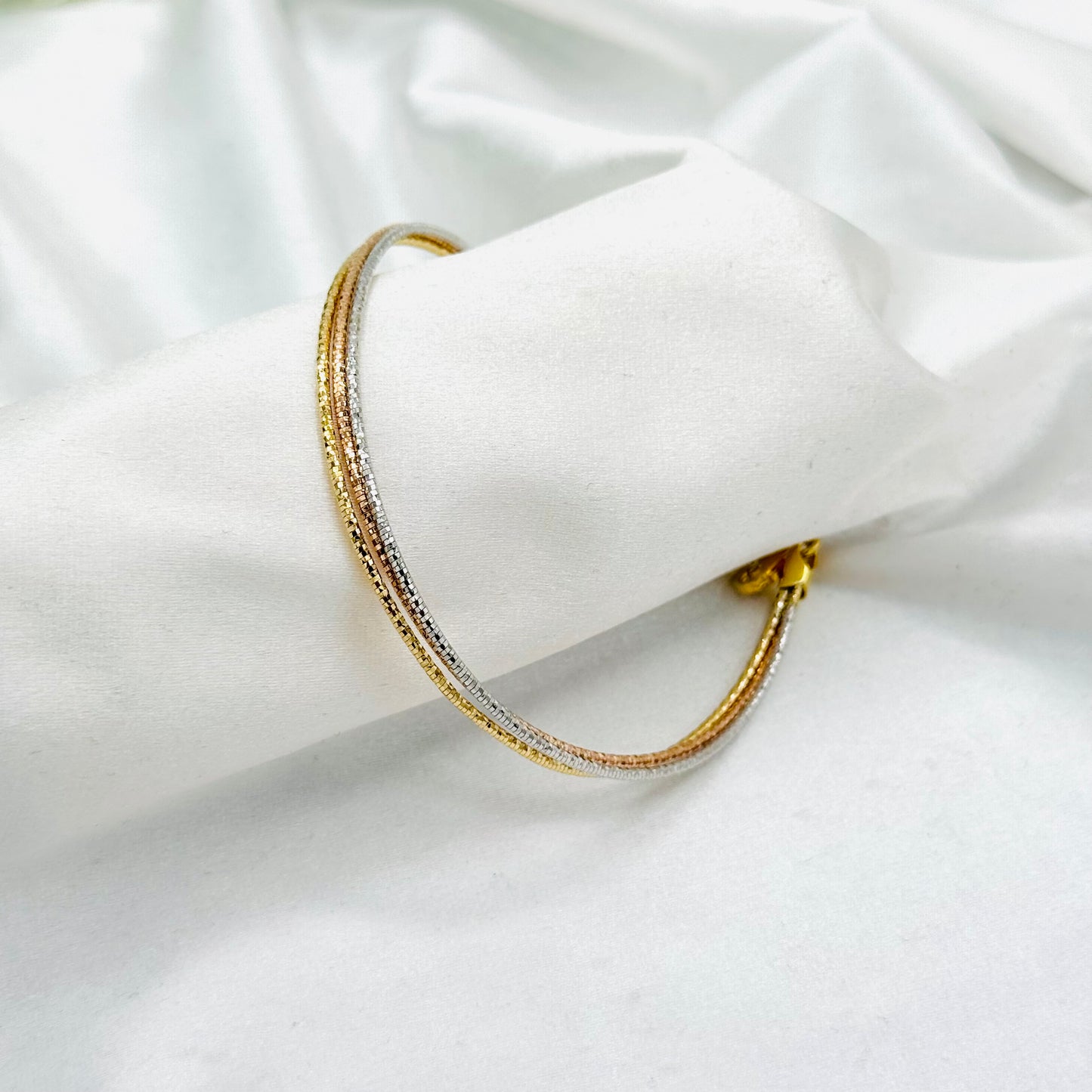 Triple - Layer Gold, Rosegold & Silver Bangle- Style Bracelet For Women In Sterling Silver WBI18