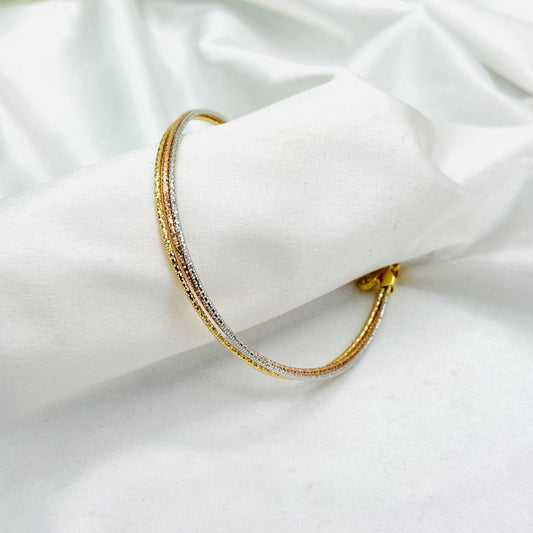 Triple - Layer Gold, Rosegold & Silver Bangle- Style Bracelet For Women In Sterling Silver WBI18