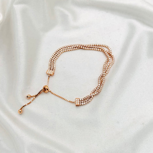 WBT42 Women Rose-gold Triple Layer Tennis Bracelet In 925 Sterling Silver