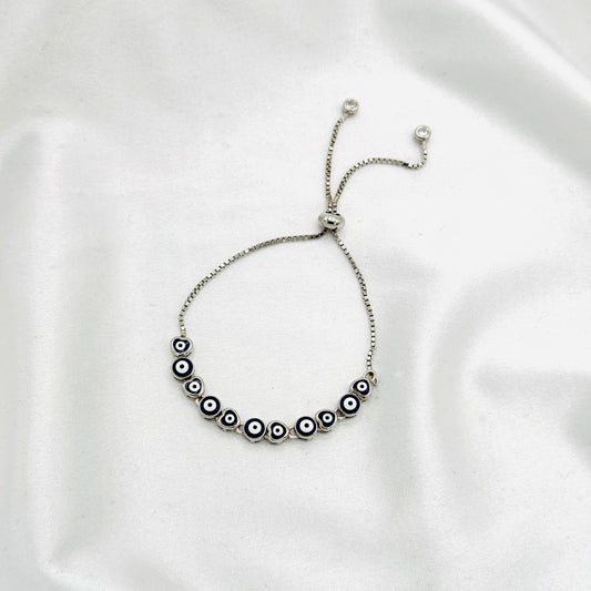 Blue Evil Eye Adjustable Bracelet For Women In Sterling Silver WBE10