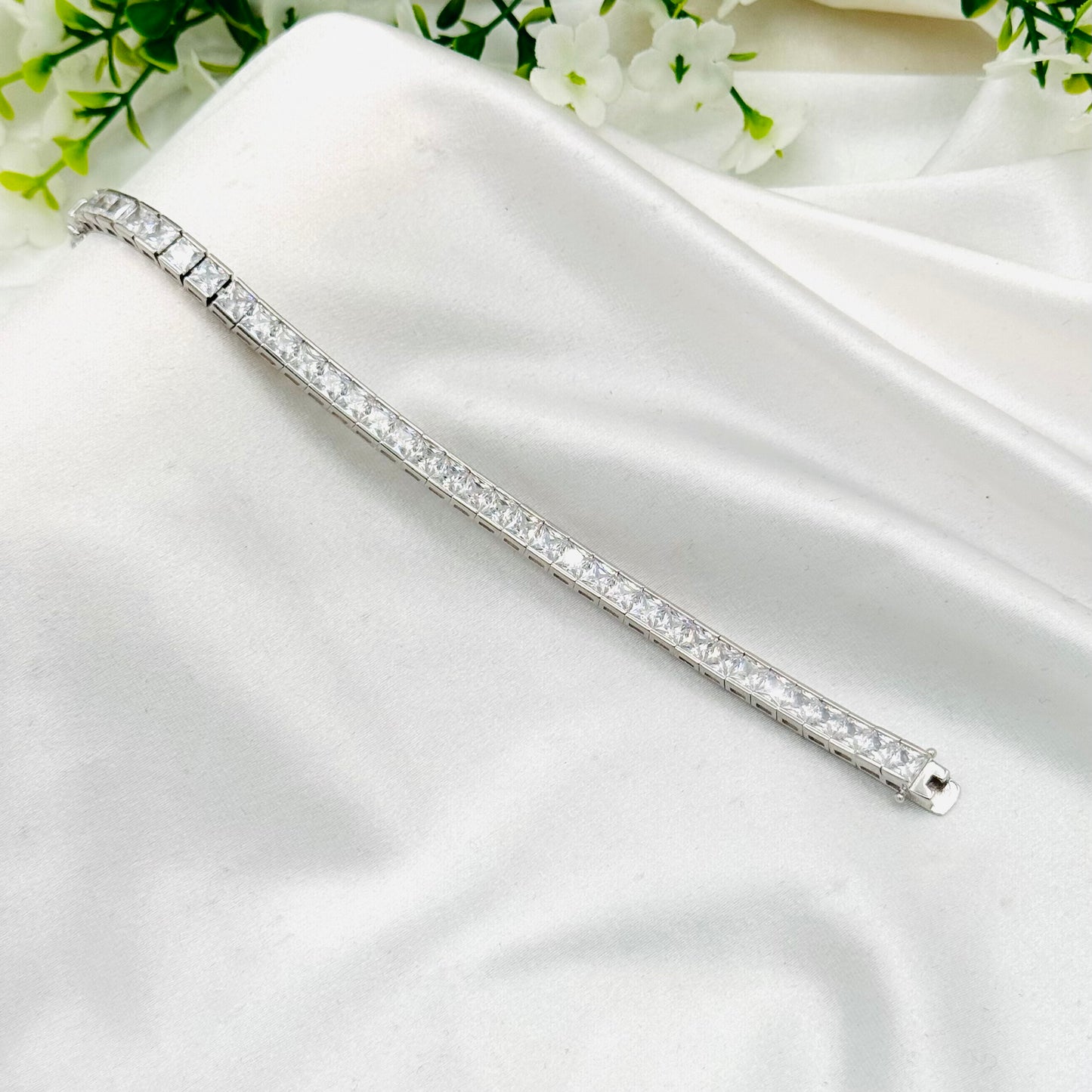 Square Tennis Bracelet with Moissanites In 925 Sterling Silver WBT25