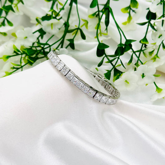 Square Tennis Bracelet with Moissanites In 925 Sterling Silver WBT25