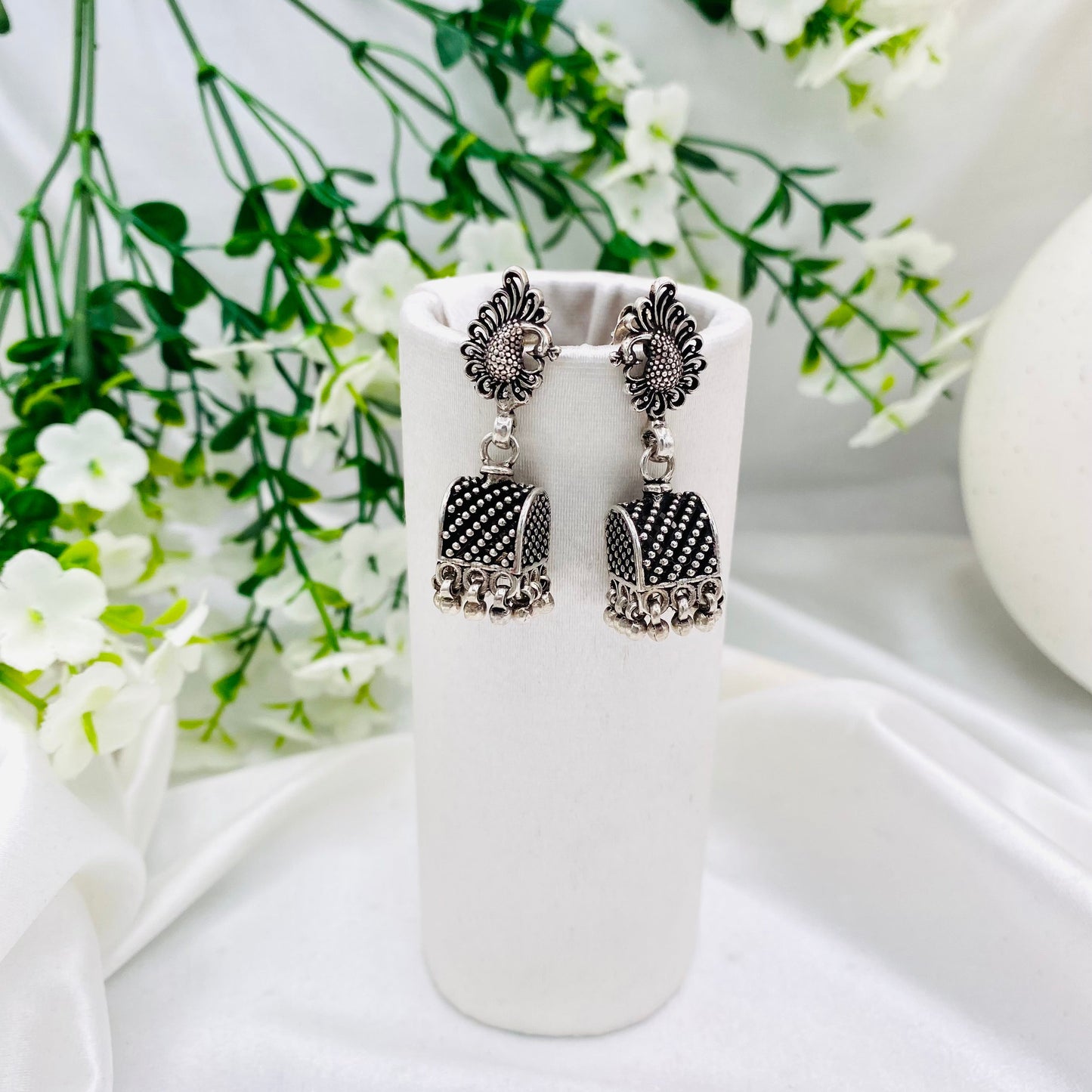 Pure Silver Oxidized Jhumkas ERW70