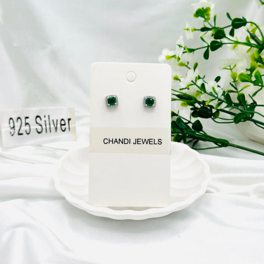 Emerald square Silver Earrings ERW50