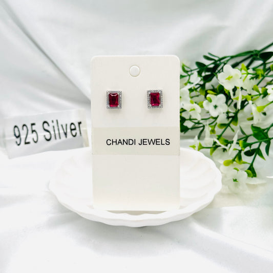 Ruby square Silver Earrings ERW49