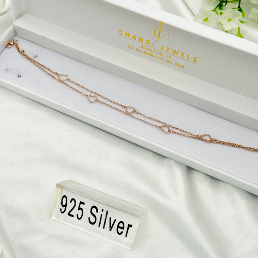 Hearts Double layer Rosegold 925 Sterling Silver Anklet WAR06