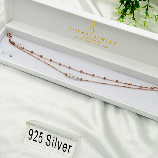 Pearl Beaded Double Layered Rosegold 925 Sterling Silver Anklet WAR04