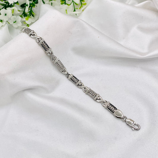 Mens Silver Bracelet with Black stones MBI10