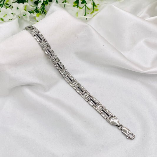 Mens Silver Bracelet with Black stones MBI11