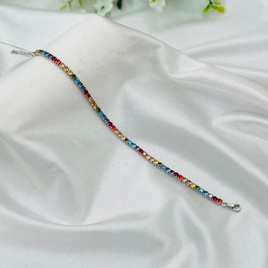 Multi- Coloured Tennis Bracelet In 925 Sterling Silver WBT19