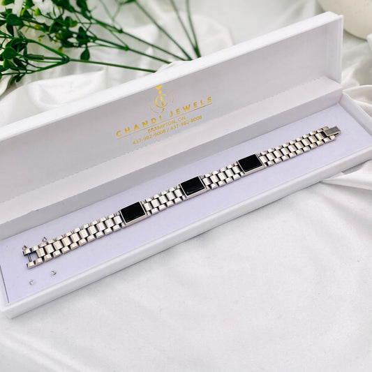 Mens Silver Bracelet with Onyx Stones MBO12