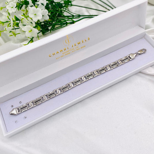 Mens Silver Bracelet with Black stones MBI11
