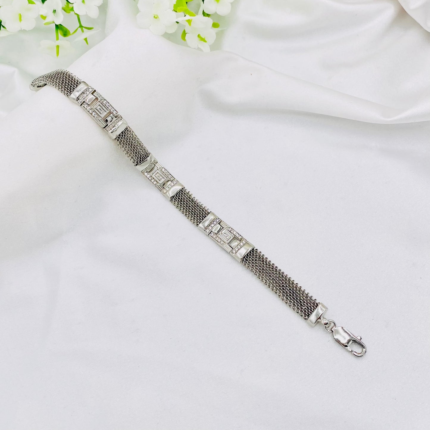 Mens Silver Bracelet with Stones MBI15