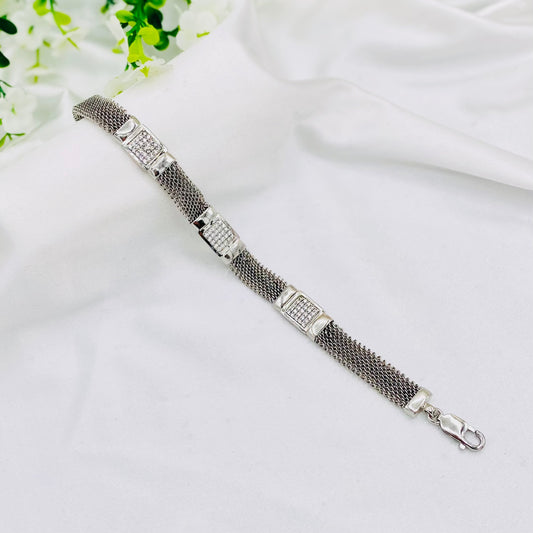 Mens Silver Bracelet with Stones MBI16