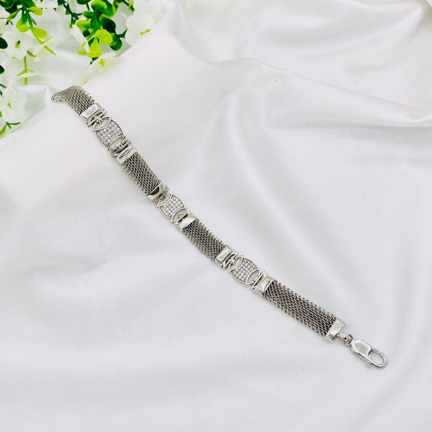 Mens Silver Bracelet with Stones MBI14