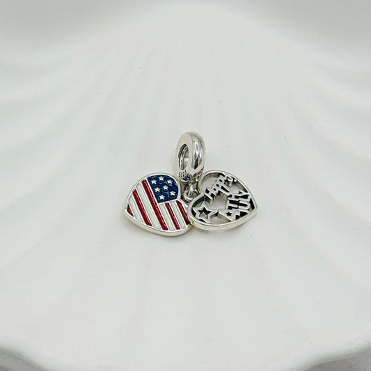 American 4th July heart Pandora Charm 925 Sterling Silver PDC02