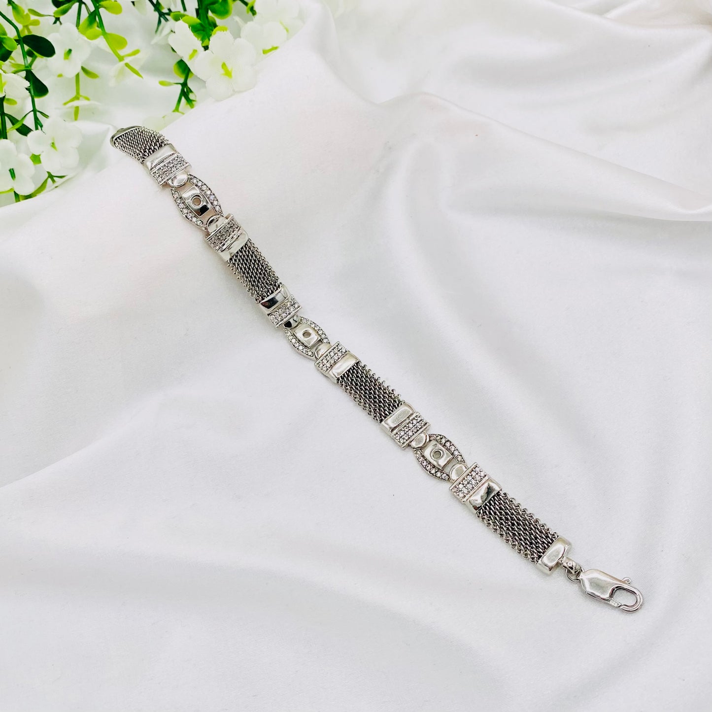 Mens Silver Bracelet with Stones MBI13