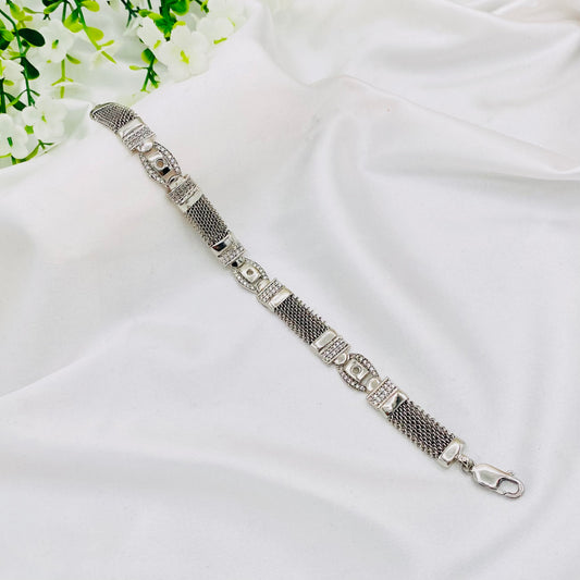 Mens Silver Bracelet with Stones MBI13