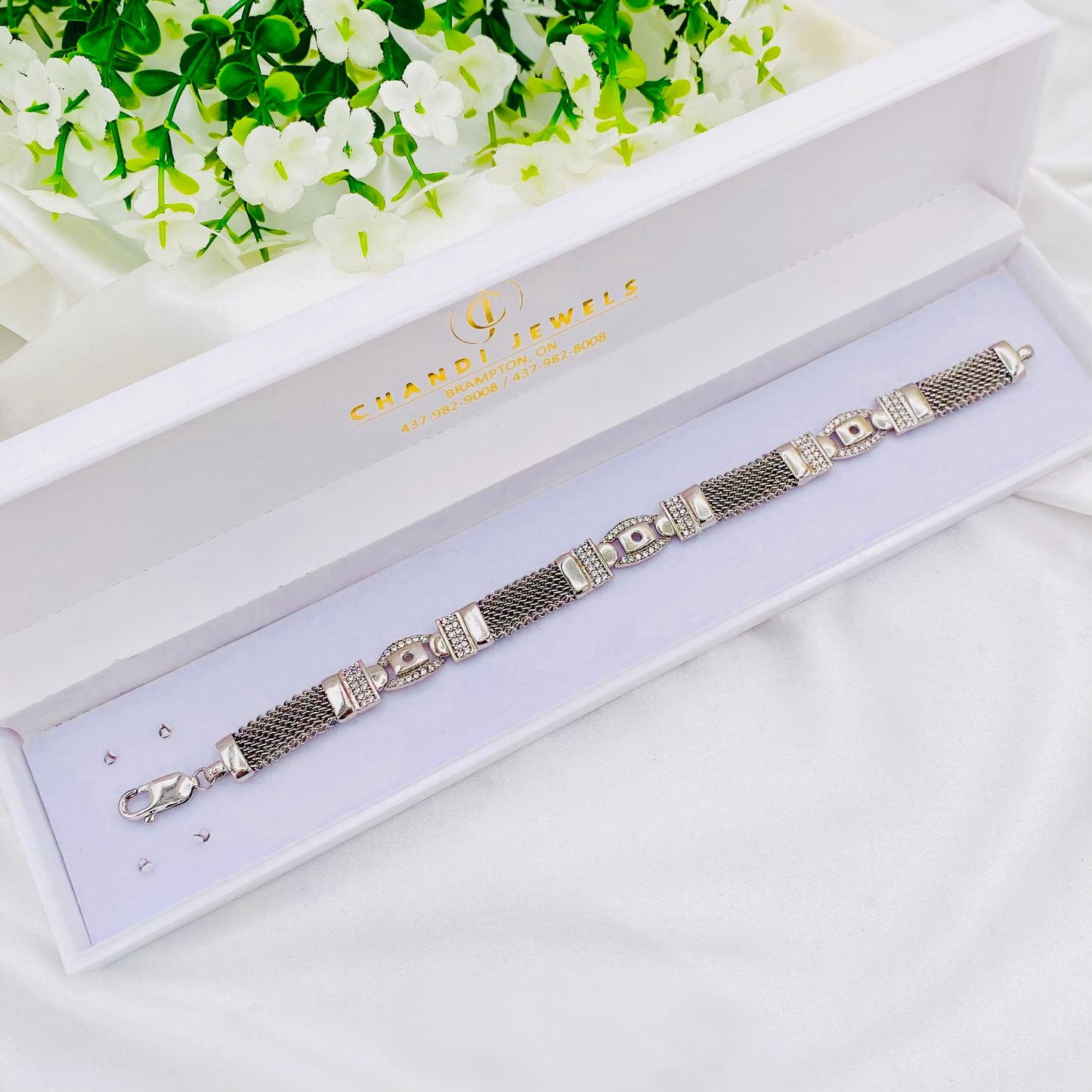 Mens Silver Bracelet with Stones MBI13