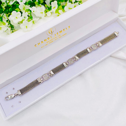Mens Silver Bracelet with Stones MBI14
