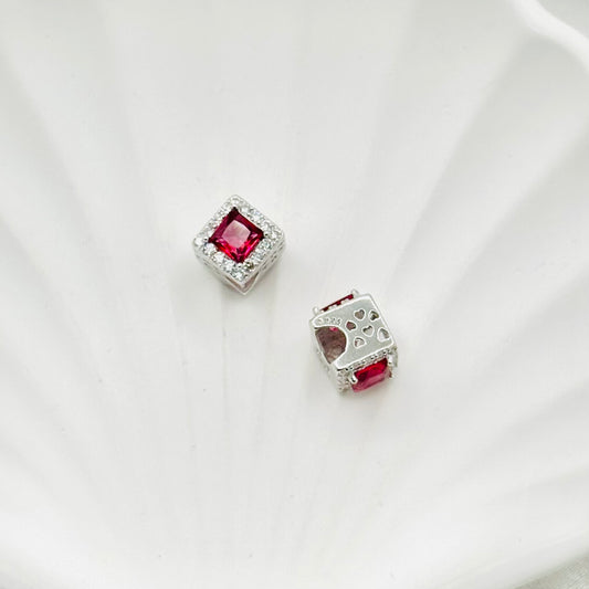 Red Square Crystal Pandora 925 Sterling Silver Charm PDC18