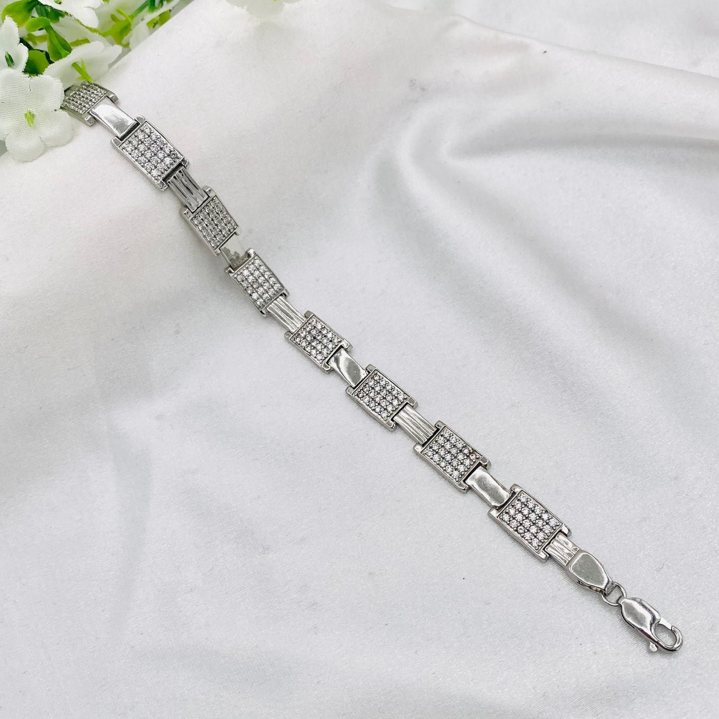 Mens Silver Bracelet with Stones MBI24