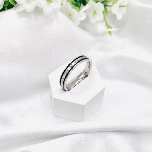 Unisex Black Enamel Bands In Sterling Silver URS25