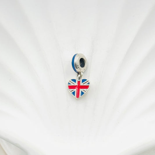 UK Flag heart Pandora 925 Sterling Silver Charm PDC55