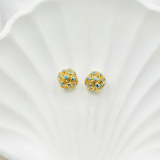 Gold Blue Crystal ball Pandora 925 Sterling Silver Charm PDC83