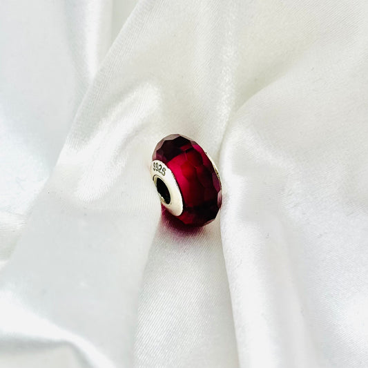 Red Faceted Murano Glass Pandora 925 Sterling Silver Charm PDC107