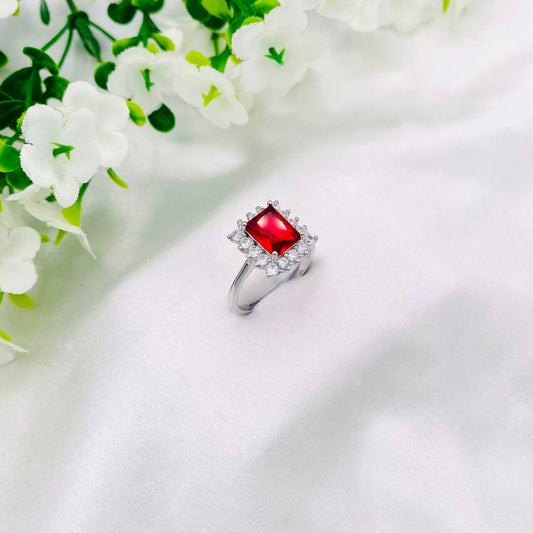 Women Ruby Solitaire Silver Ring WRI32