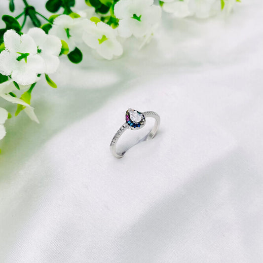 Women Pear shaped Multi-color Silver Ring WRI35