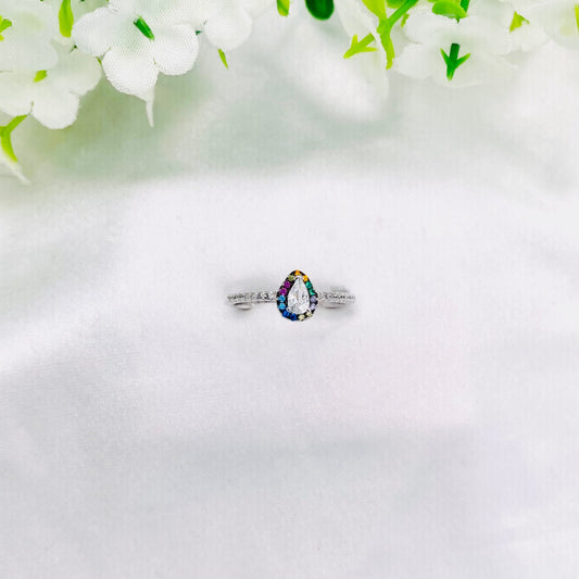 Women Pear shaped Multi-color Silver Ring WRI35