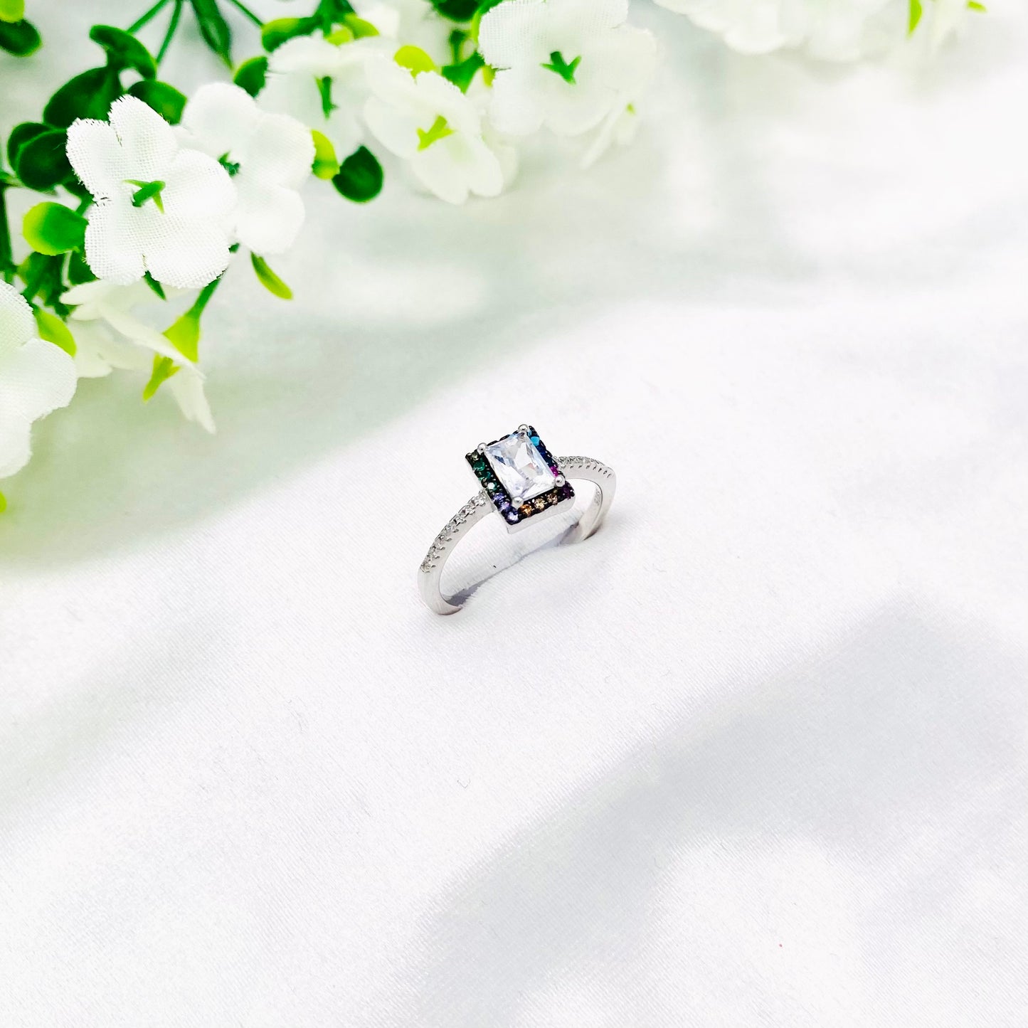 Women Multi-color Silver Ring WRI46