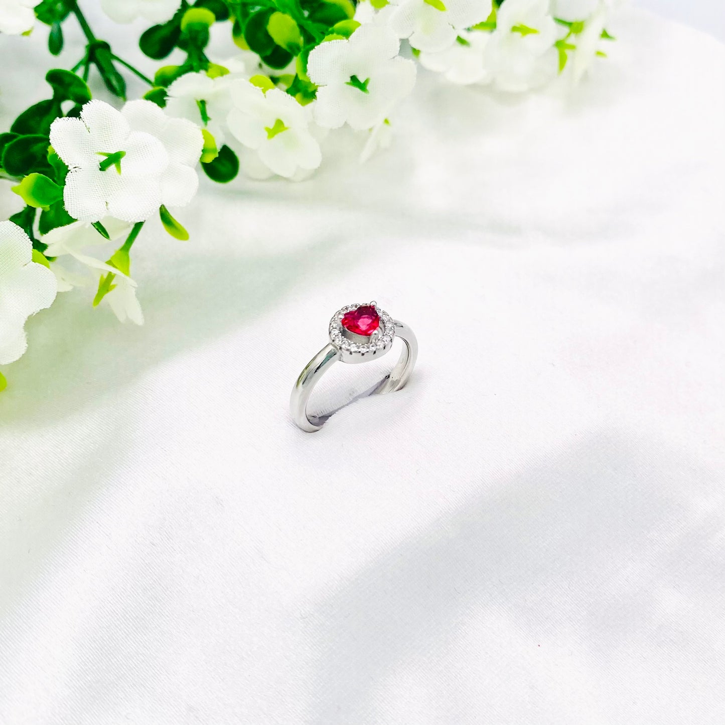 Women Ruby Solitaire Heart Silver Ring WRI51