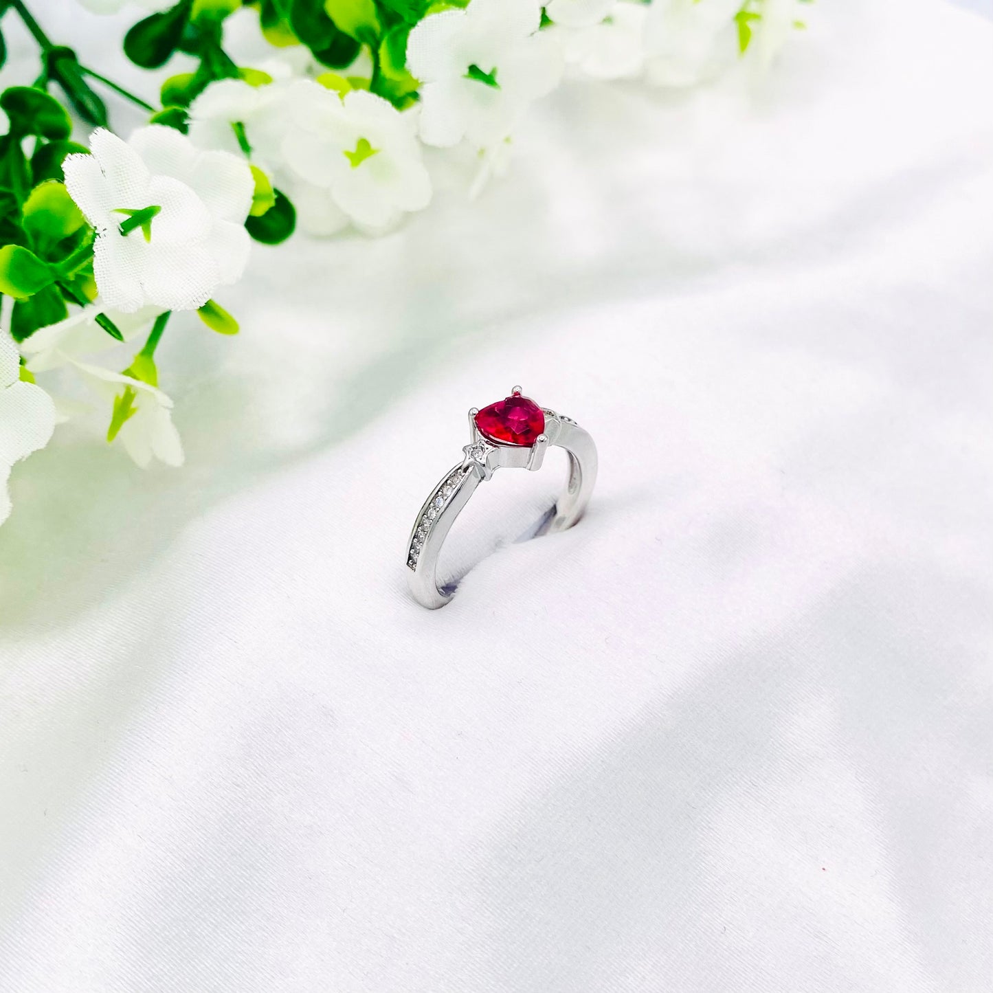Women Ruby Solitaire Heart silver Ring WRI53