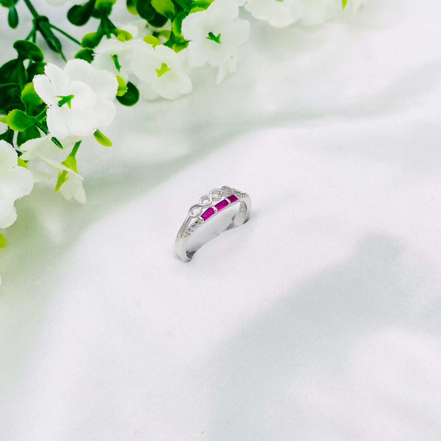 Women Infinity Ruby silver Band WRI60