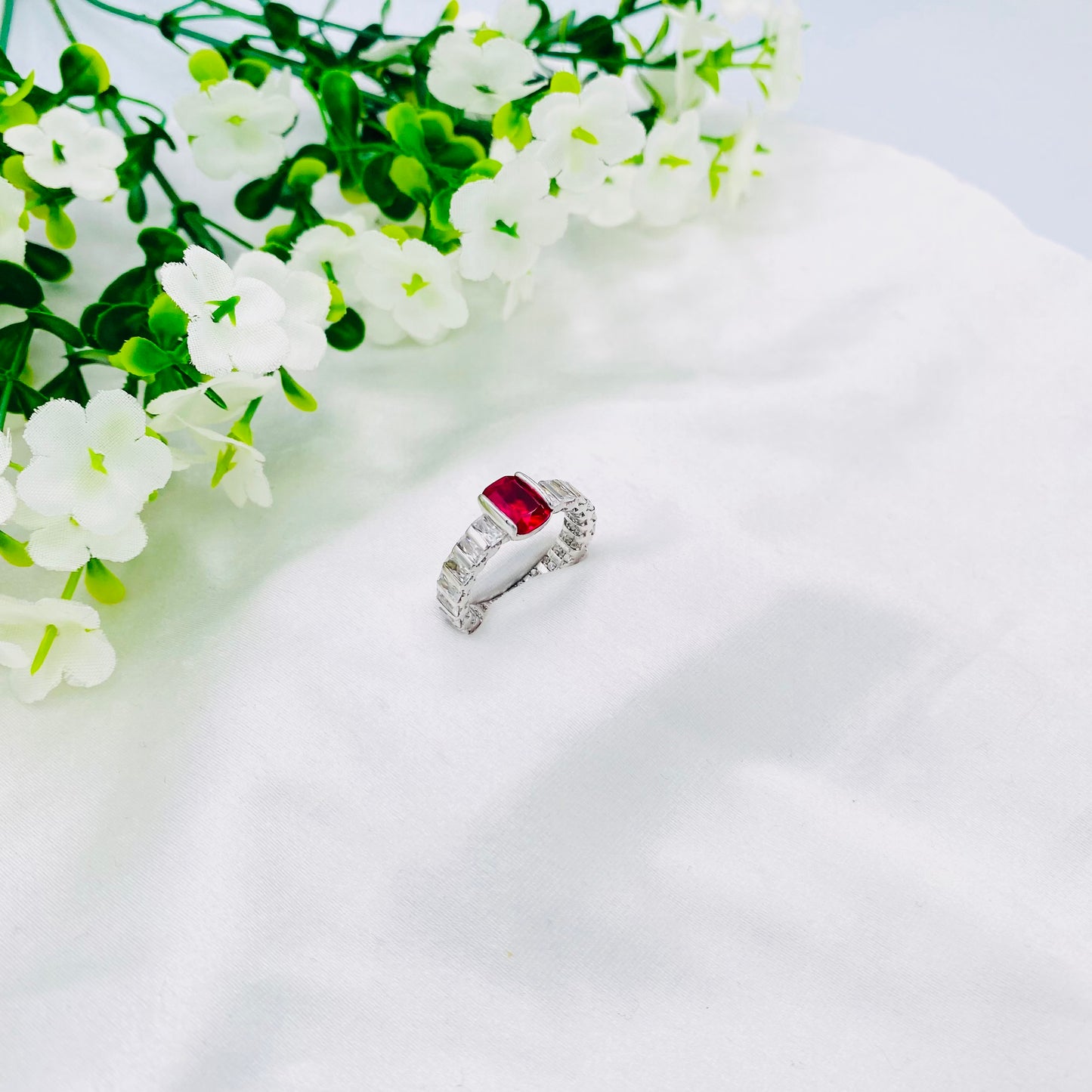 Women Ruby Solitaire Silver Ring WRI85