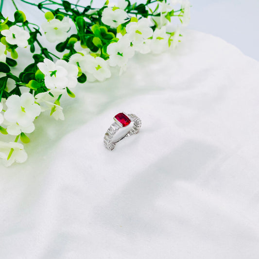 Women Ruby Solitaire Silver Ring WRI85