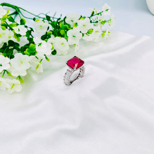Women Ruby Solitaire Silver Ring WRI90