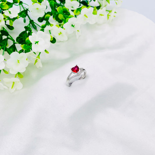 Women Ruby Heart Silver Ring WRI94