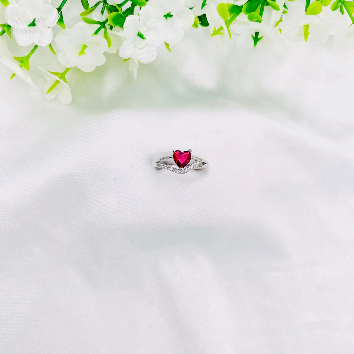 Women Ruby Heart Silver Ring WRI94