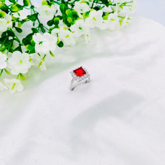 Women Ruby Heart Silver Ring WRI96