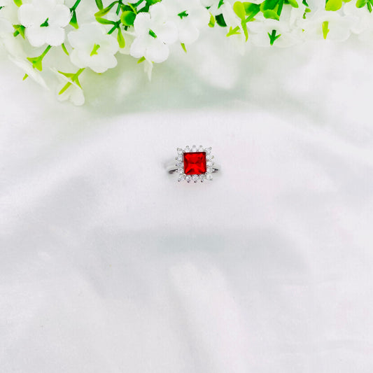 Women Ruby Heart Silver Ring WRI96