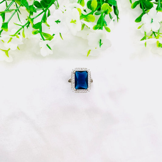Women Blue Solitaire Silver Ring WRI112