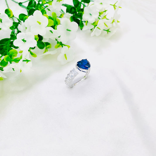 Women Blue Stone Heart Silver Ring WRI114