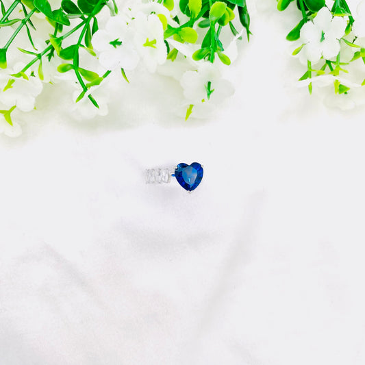 Women Blue Stone Heart Silver Ring WRI114