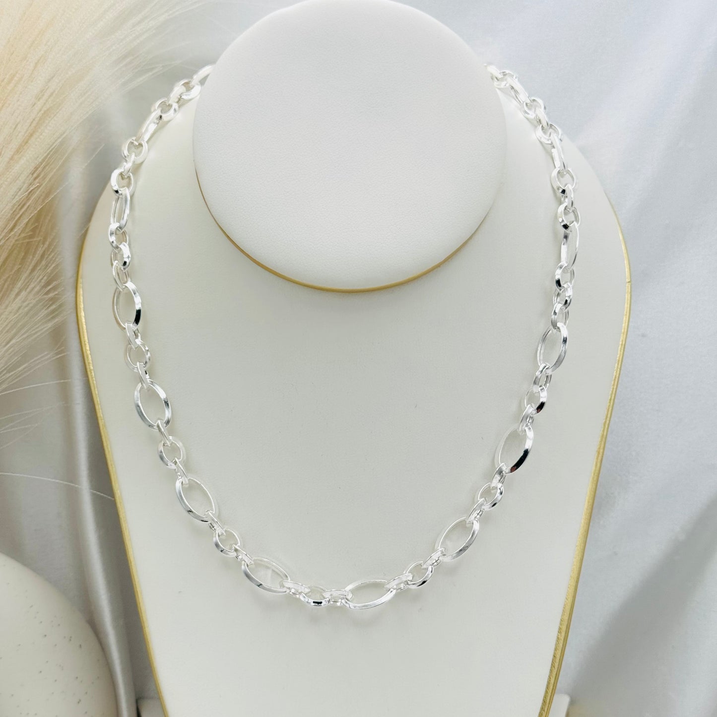 Fancy Rolo link chain Necklace in 925 Sterling Silver MCH08