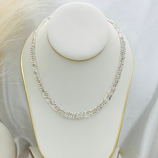 Flat Figaro link chain Necklace in 925 Sterling Silver MCH10